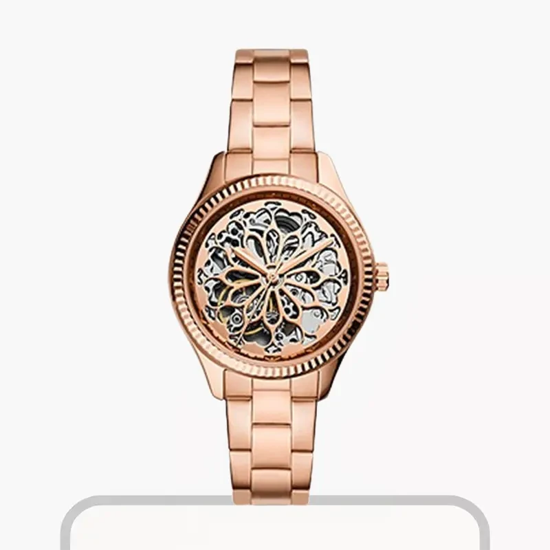 Fossil Rye Automatic Rose Gold-tone Ladies Watch- BQ3754